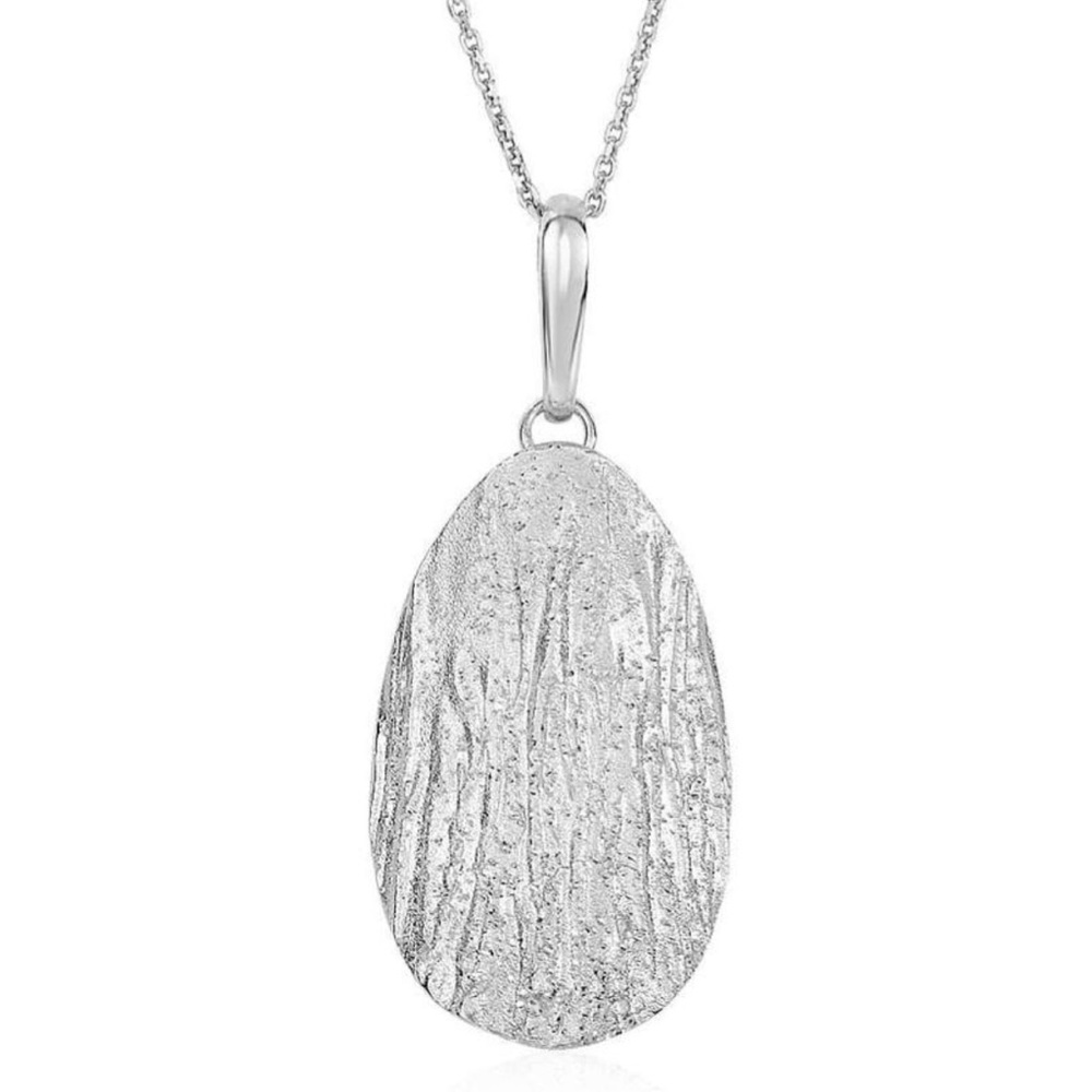 Sterling Silver Sparkle Oval Pendant 18” Necklace
